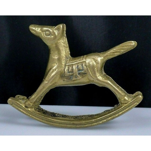 Miniature Solid Brass Rocking Horse Figurine Statue Saddle Western Vintage - Picture 1 of 12